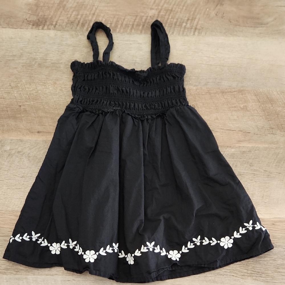 Janie & Jack Black with White Floral Embroidery Toddler Dress